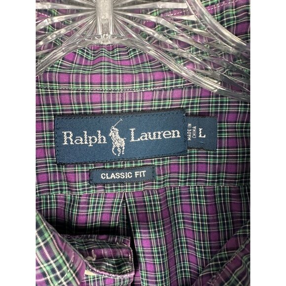 Ralph Lauren Men’s Button Down Shirt XL Purple Green Check Plaid Cotton Preppy - Picture 3 of 8
